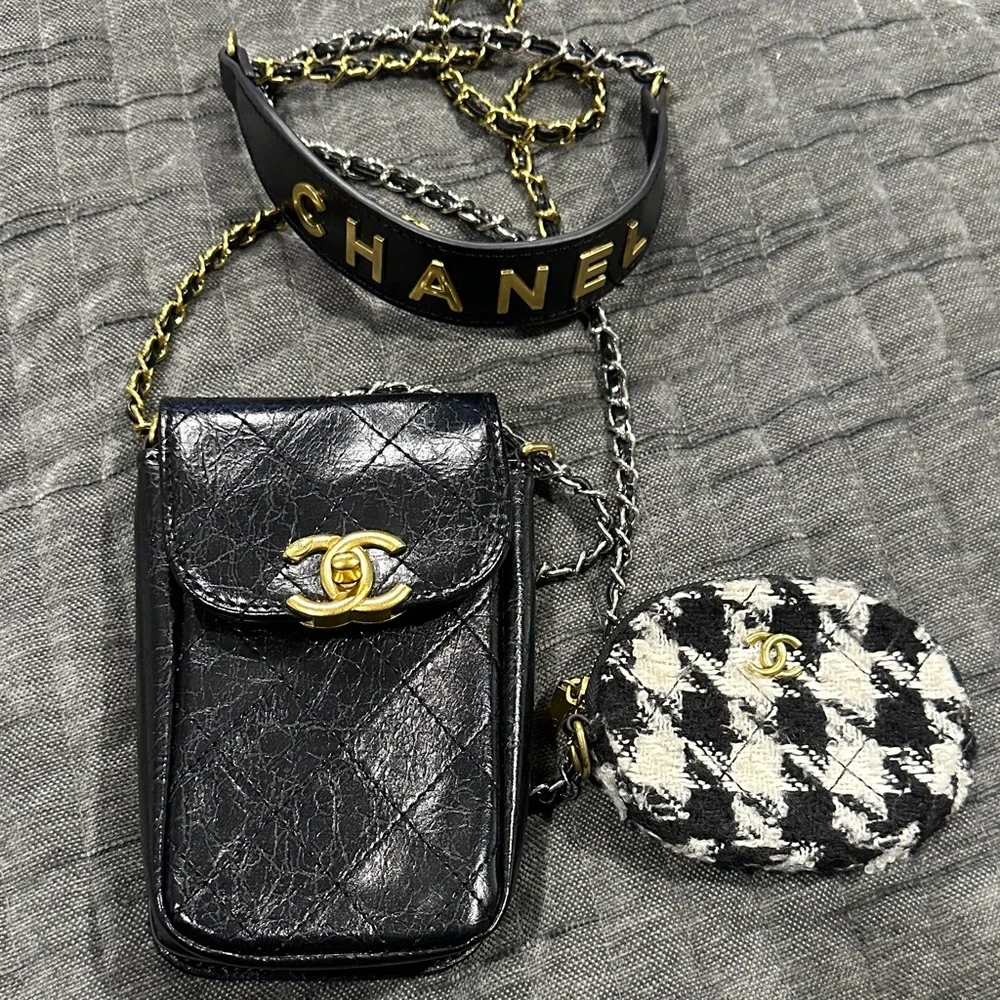 Chanel Black Quilted Leather Pouch with Gold Chain - Picture 2 of 6